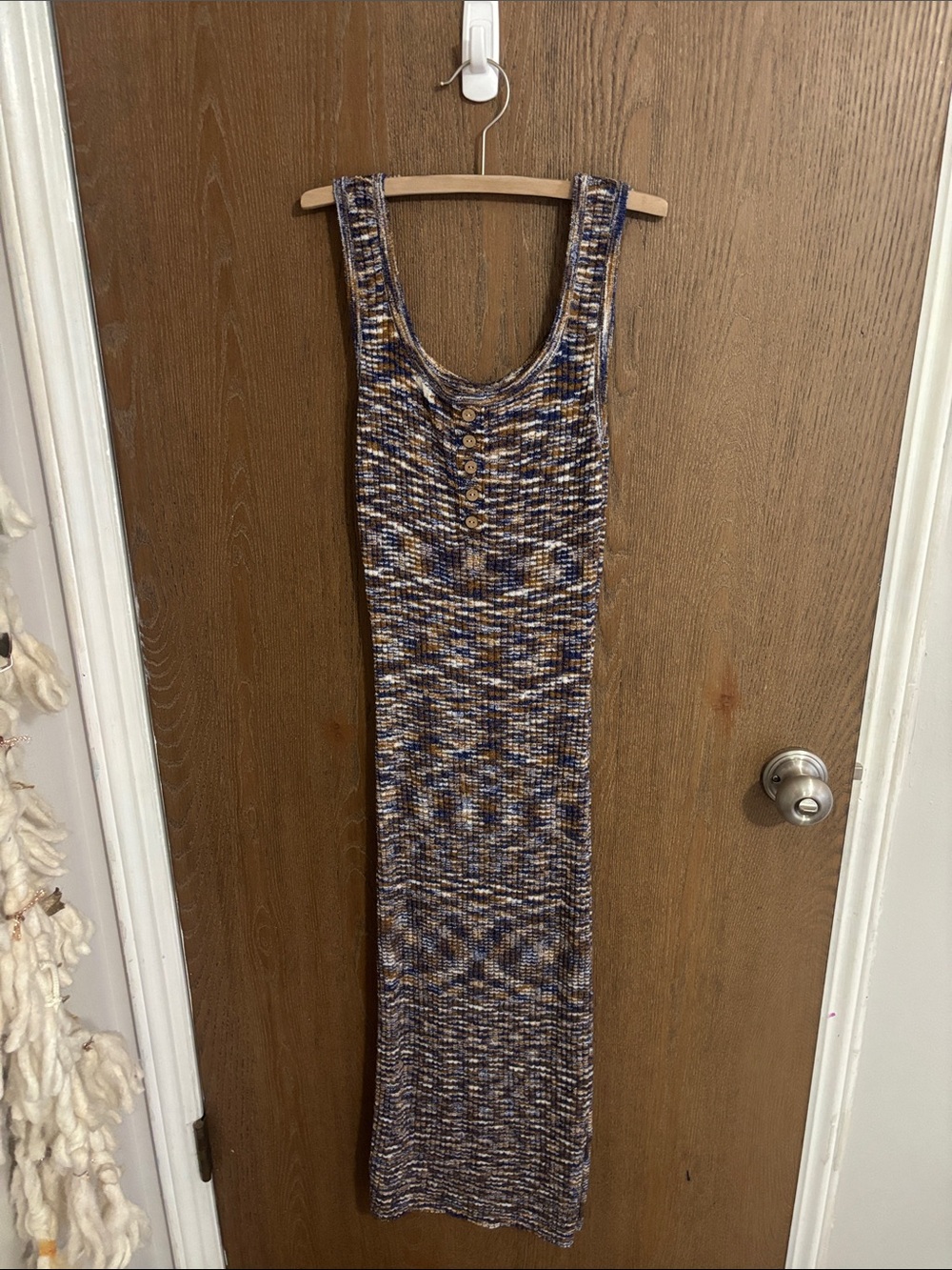 Sleeveless Knit Maxi Dress in Blue and Tan Multi